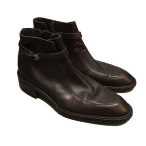 Final Sale! GIANNI VERSACE MEN’S LOGO BROWN LEATHER ANKLE BOOTS SHOES